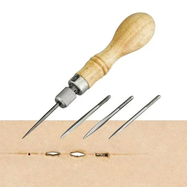 Ivan Leathercraft 4+1 Ahlen Set mit Buchenholzgriff