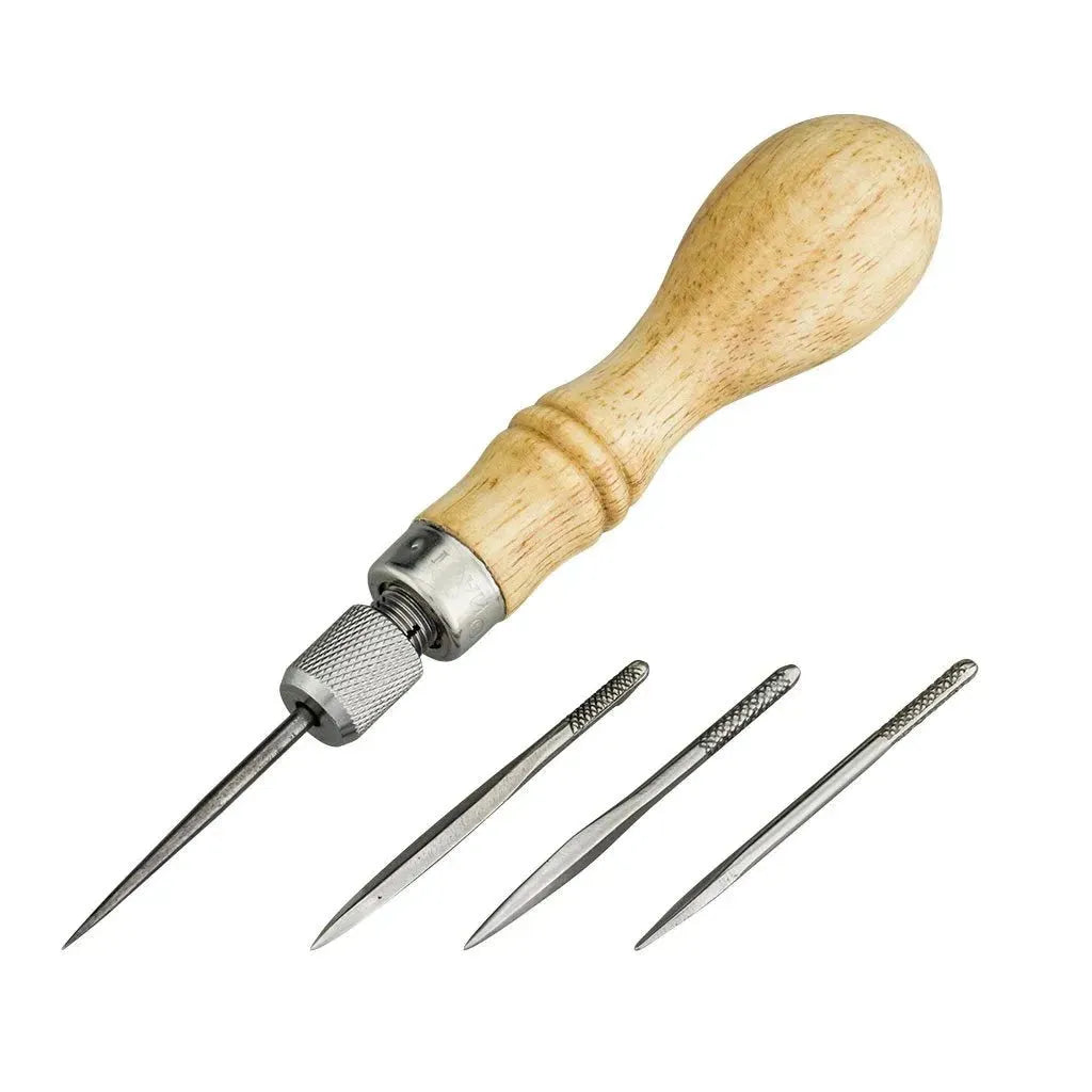 Ivan Leathercraft 4+1 Ahlen Set mit Buchenholzgriff