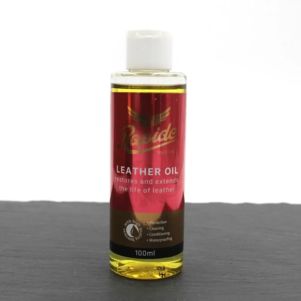 Flasche Rapide Leather Oil 100ml zur Lederpflege mit Schutz, Reinigung und Imprägnierung
