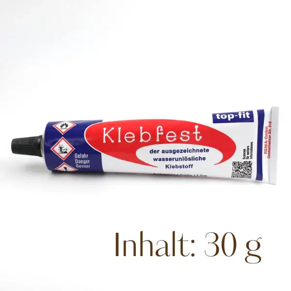 Klebfest Klebstoff Tube 30g, wasserunlöslicher Lederkleber, Gefahrensymbole aufgedruckt
