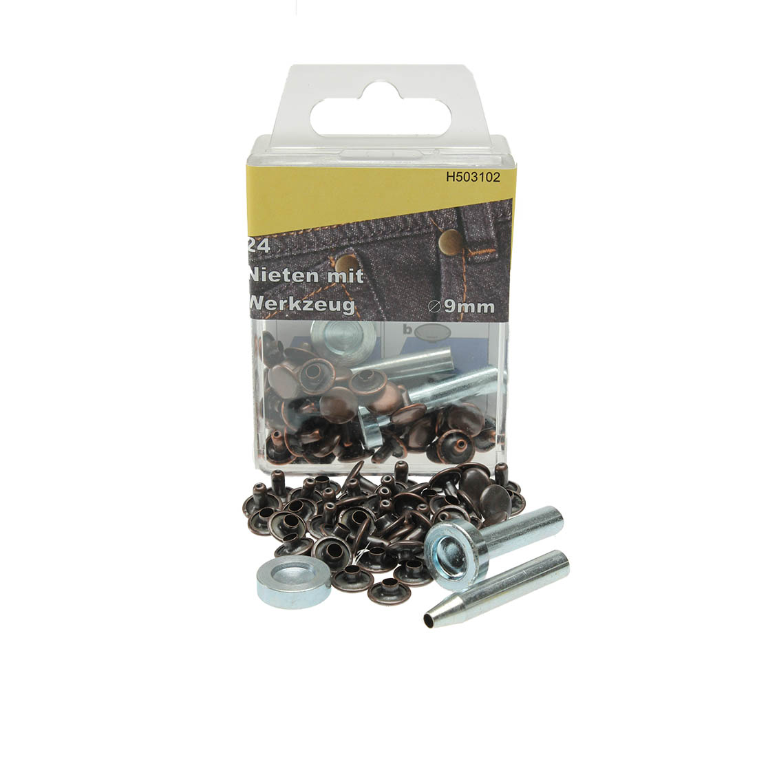 9mm Leder-Nieten mit Werkzeug, ideal für Lederprojekte und Bastelarbeiten