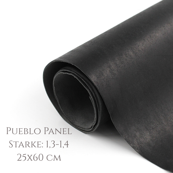 Leder Pueblo Starke 1,3-1,4 mm, Schwarz 25x60 cm