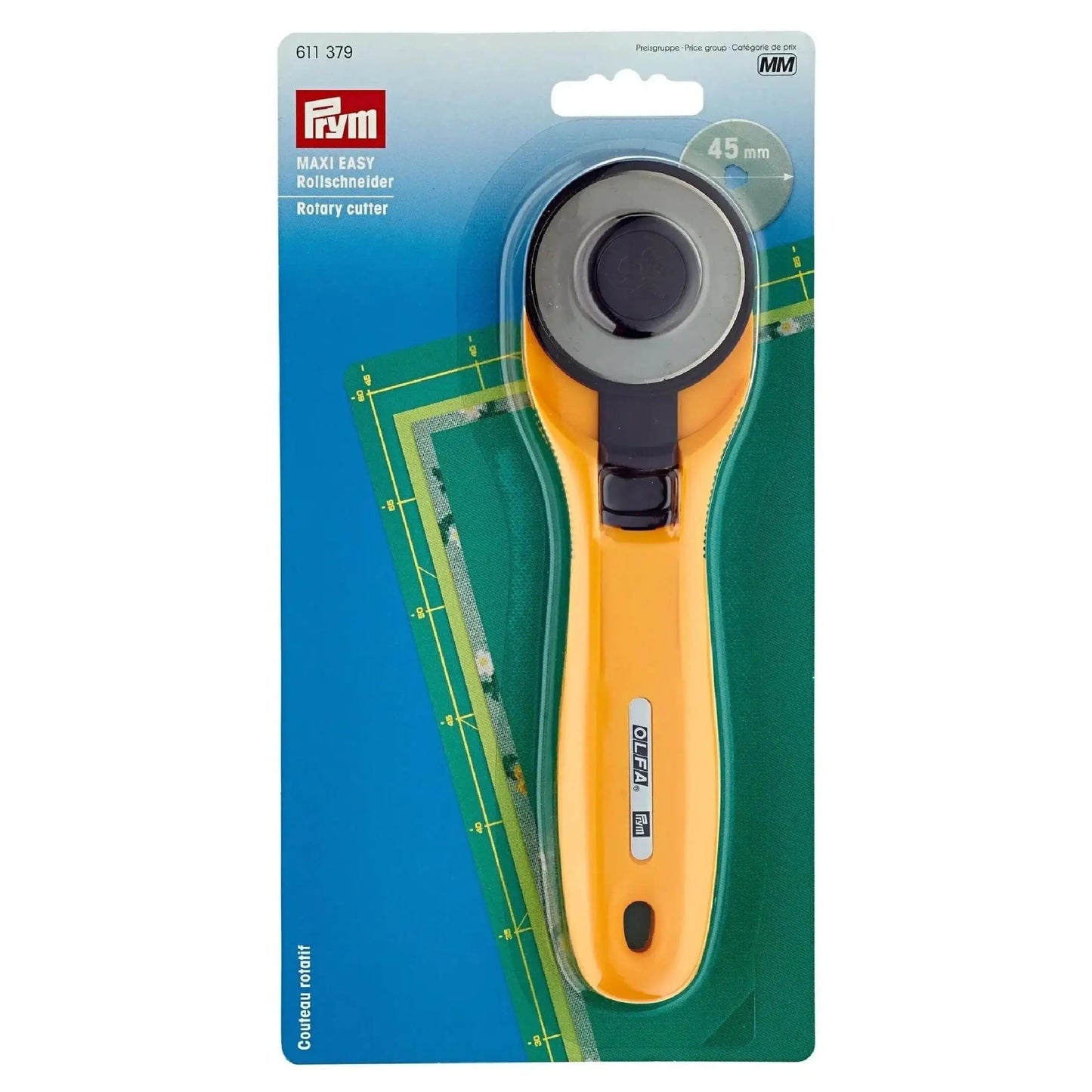 Rollschneider mit 45 mm Klinge, gelber Griff, verpackt, ideal für Lederarbeiten