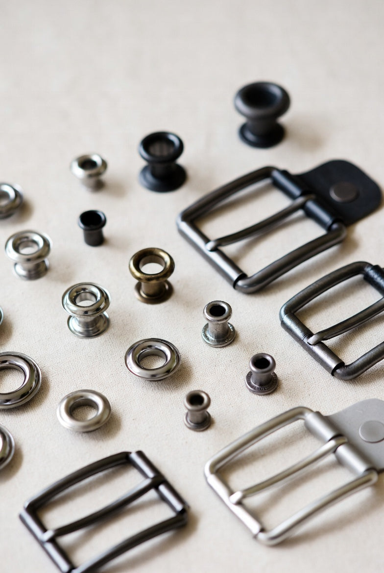 Metallbeschläge für Leder: Gürtelschnallen, Lüversen und Ösen