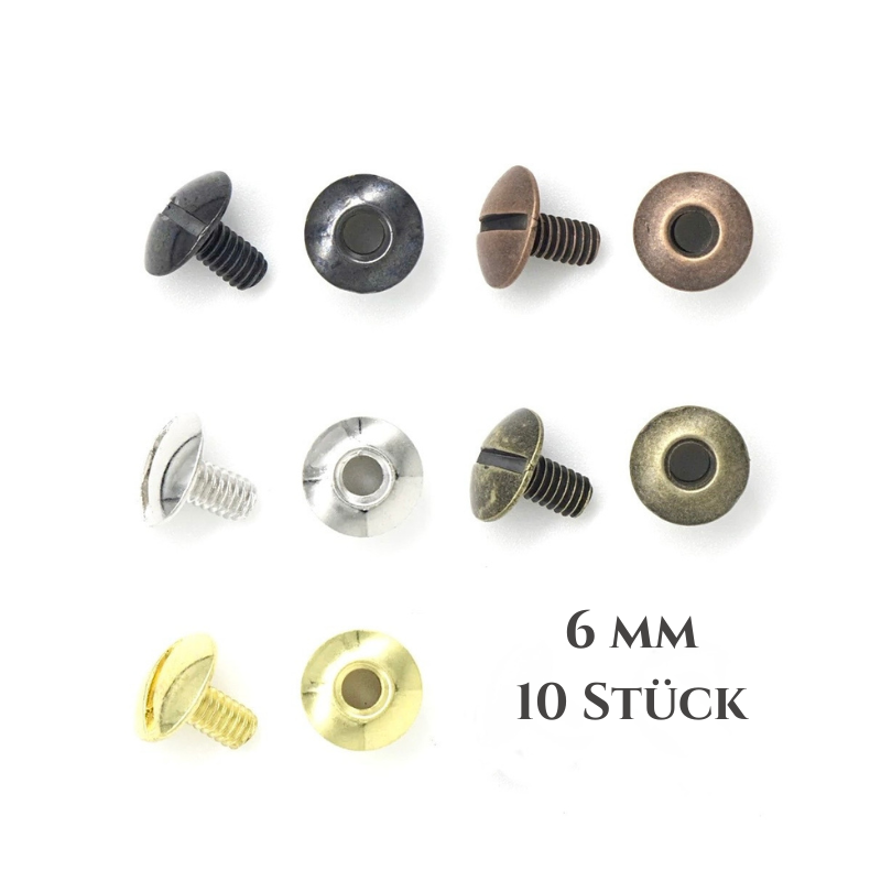 Buchschrauben 6 mm | Ivan Leathercraft | 10 Stück, Mix Farben