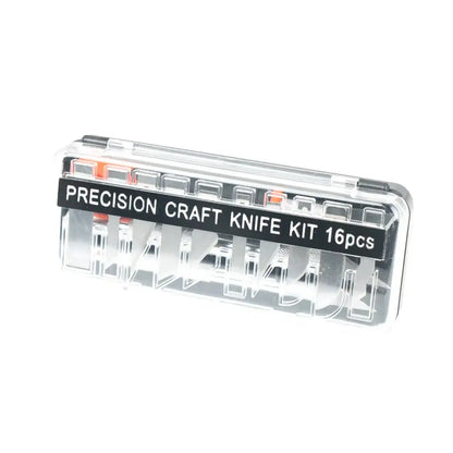 Präzisionsmesser Set in transparenter Box, 16-teilig, ideal für Lederhandwerk