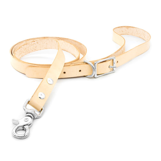 Naturfarbene Lederleine mit Metallschnalle und Karabiner, hochwertiges Lederzubehör