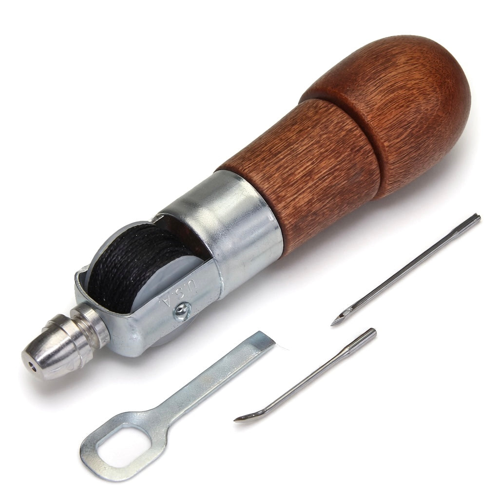 Leder-Nähahle mit Holzgriff, Garn und Wechselnadeln für Lederhandwerk