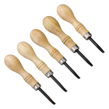 Fünf Lederspaltwerkzeuge mit Holzgriff, ideal für Lederhandwerk und Bastelarbeiten
