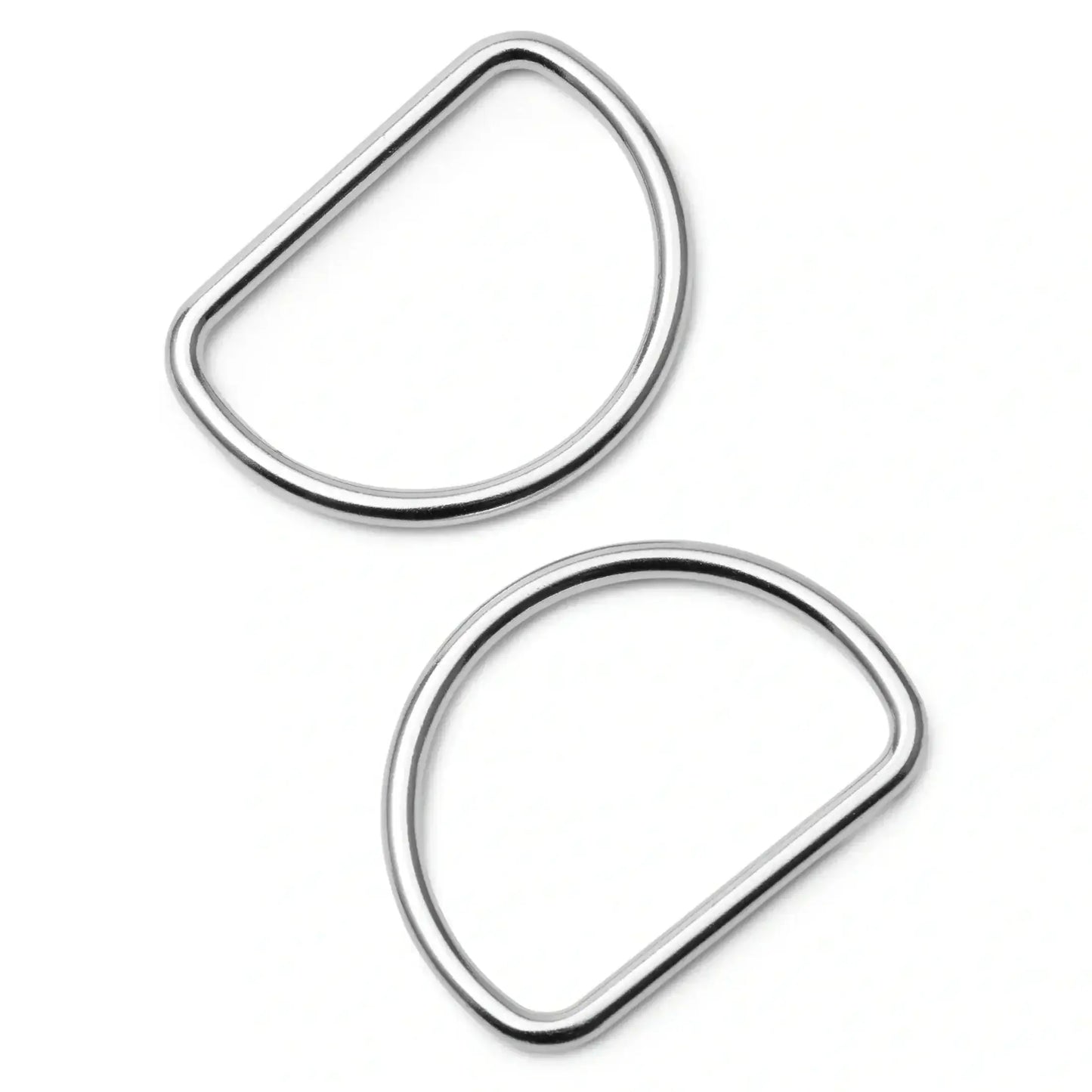 Zwei silberne D-Ringe aus Metall, ideal für Lederarbeiten und Taschenzubehör