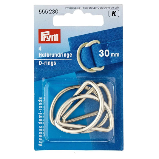 Prym 4 Halbrundringe 30mm, silberne Metall D-Ringe, Verpackung für Lederprojekte