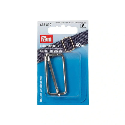 Prym Leiterschnalle 40 mm aus Metall auf blauer Verpackung, Zubehör für Lederprojekte