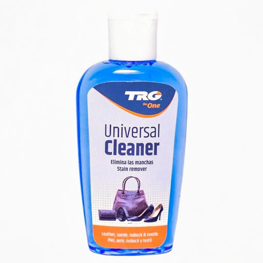 TRG Universal Cleaner für Leder, Wildleder und Textil in blauer Flasche, ideale Lederpflege