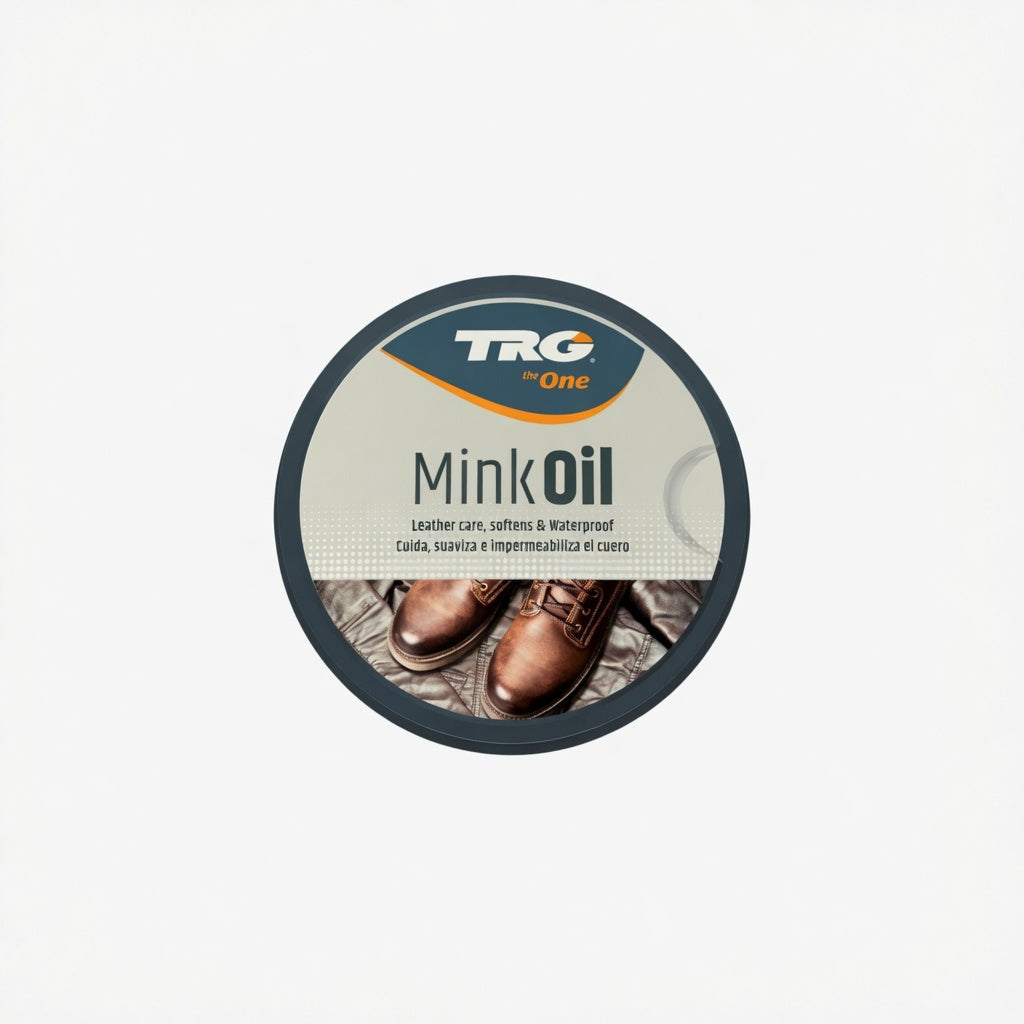 TRG Lederpflege Mink Oil für Schuhe, Lederpflege, Imprägnierung, Dose auf weißem Hintergrund
