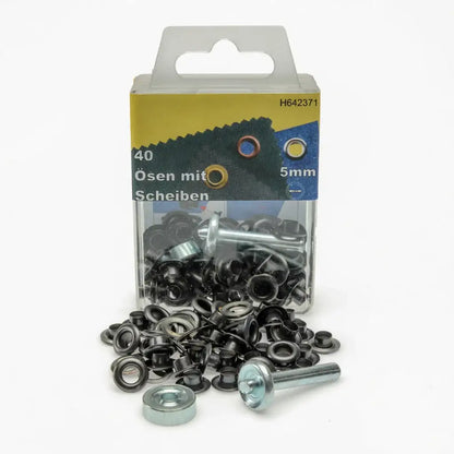 Packung mit 40 schwarzen Ösen und Scheiben aus Metall, 5mm, für Lederhandwerk