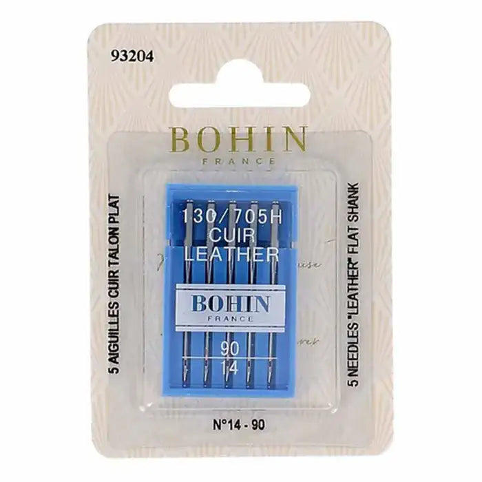 BOHIN Leder-Nähmaschinennadeln Nr. 14-90, 5 Stück, für Leder & Kunstleder, flacher Schaft