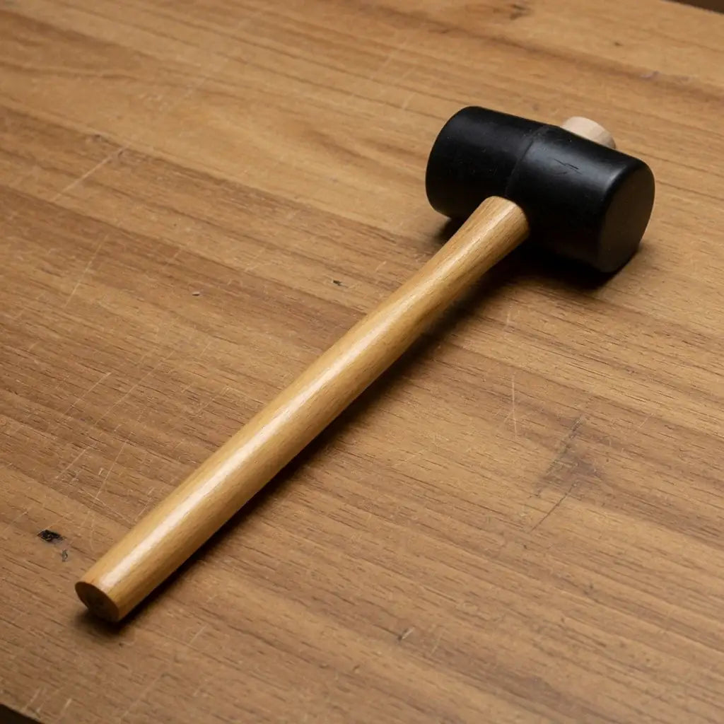 Gummihammer mit Holzgriff für Lederbearbeitung auf Holztisch