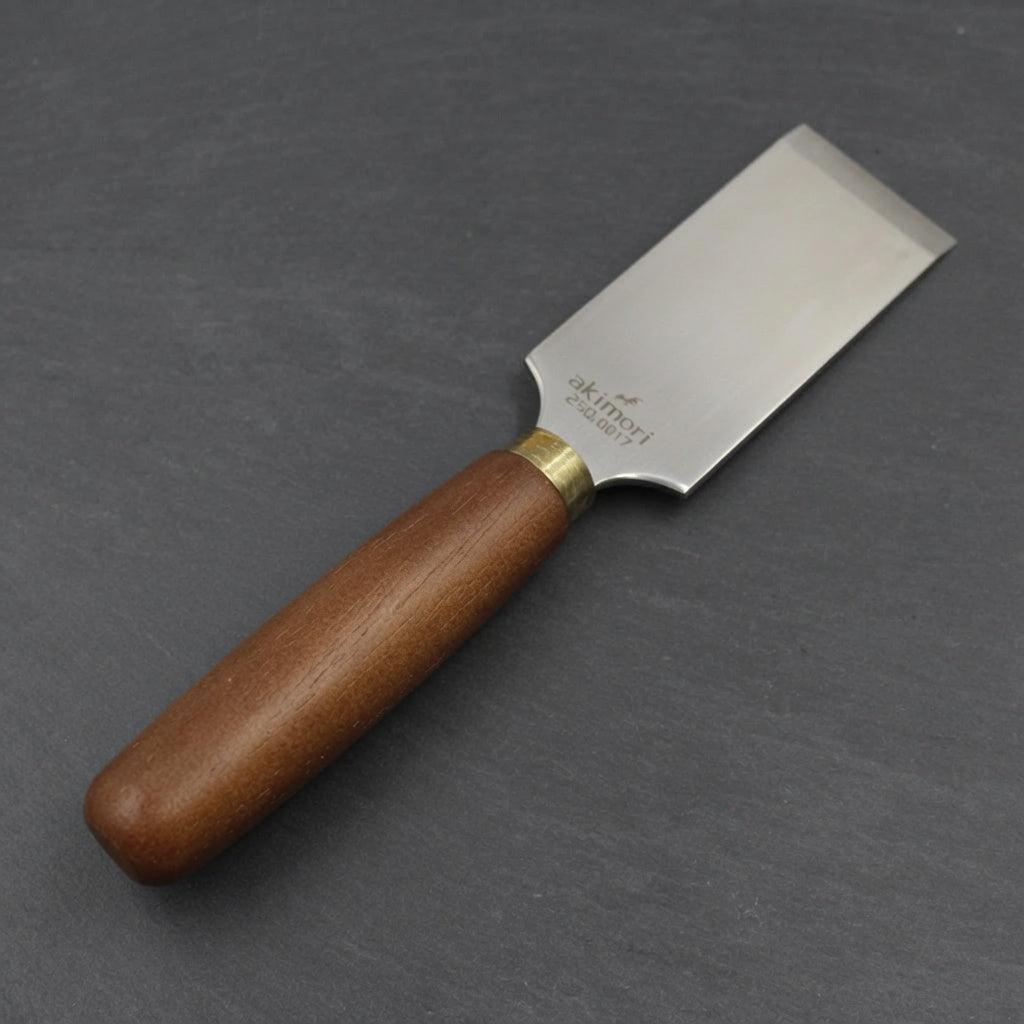 Flaches Ledermesser mit Holzgriff und Akimori-Stahlklinge für präzise Lederbearbeitung