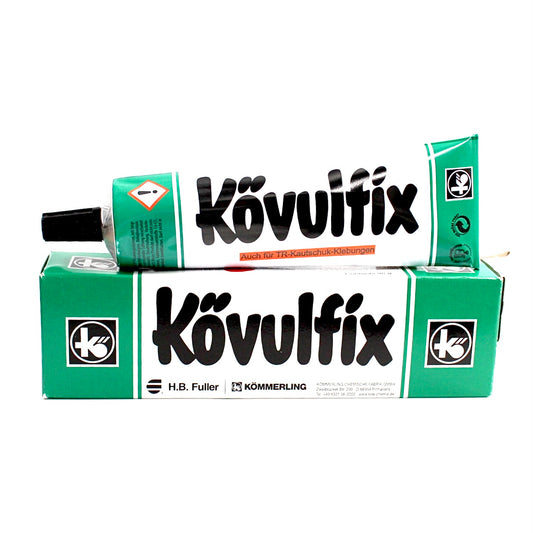 Kövulfix adhesive tube and green box packaging by H.B. Fuller Kommerling, rubber glue