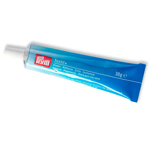 Prym Textilkleber Textil+ (30 g) in blauer Tube. Universeller Kleber für Stoffe, Kunstleder, Leder, Gummi, Holz, Metall und PVC, lösungsmittelfrei & waschbeständig.