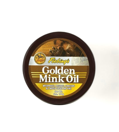 Fiebing's Golden Mink Oil Lederpflege für Glattleder in brauner Dose, Produktfoto