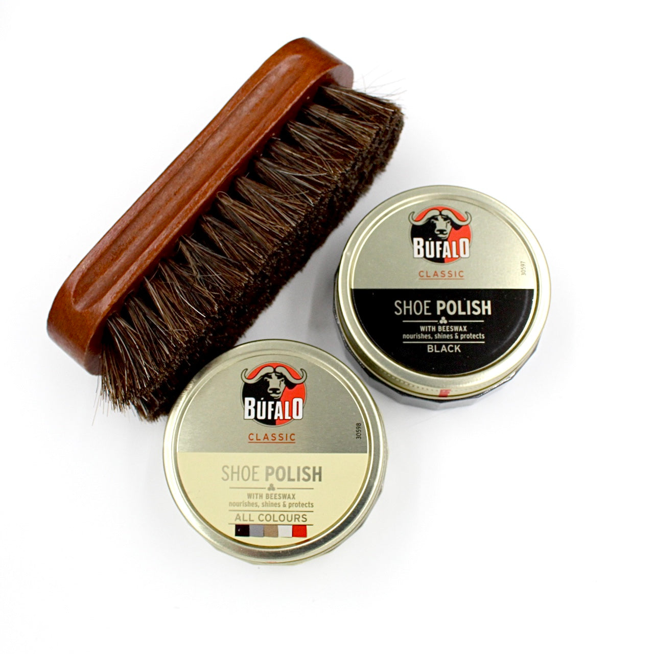 Büffel Schuhcreme Dosen in Schwarz und allen Farben mit Bürste, Schuhpflege-Set von Klever Leder