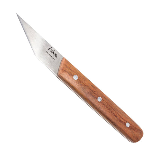 Lederwerkzeug Messer mit spitzer Edelstahlklinge und Holzgriff für Handwerk