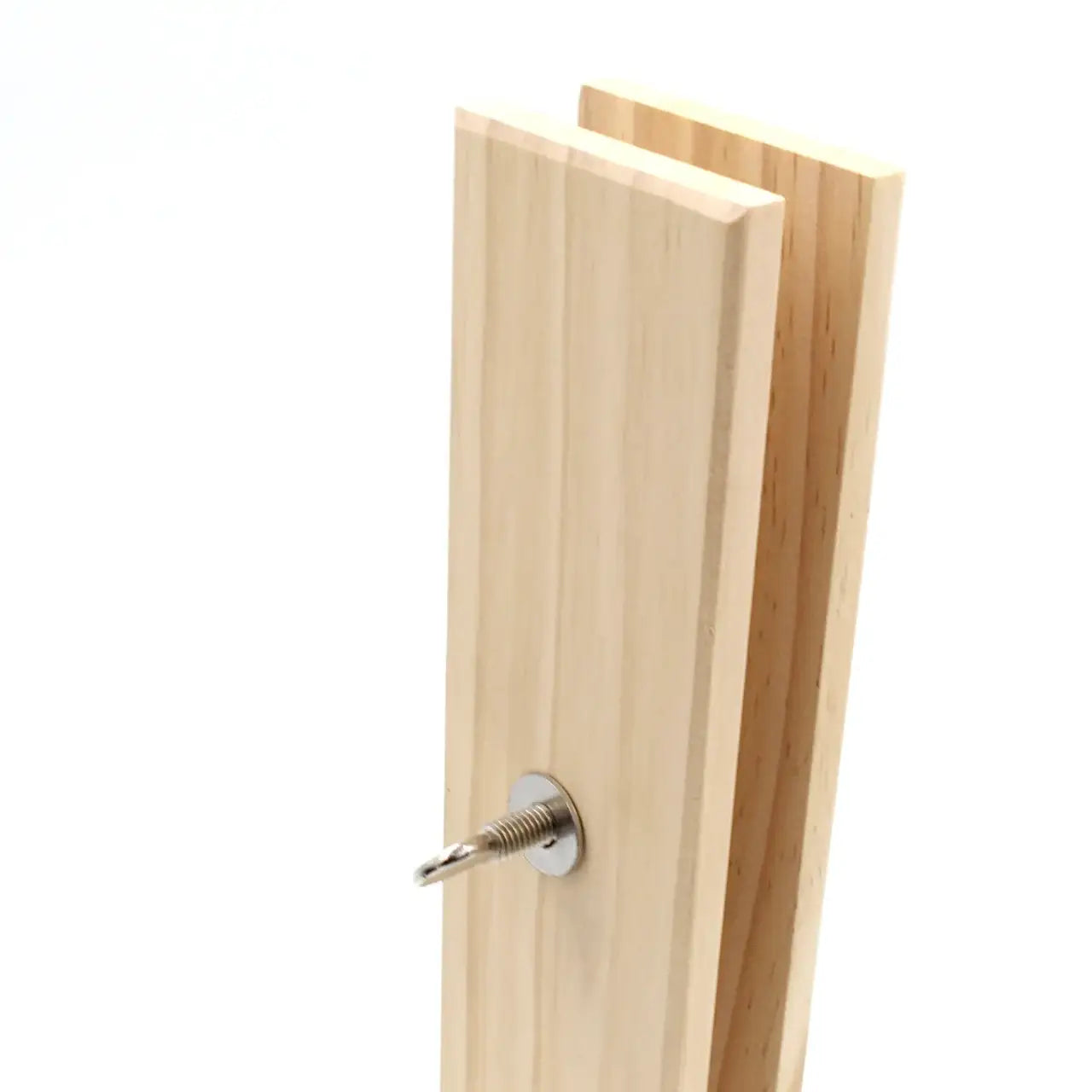 Holz-Lederklemme für Handwerker, Detailansicht mit Metallschraube, Lederwerkzeug