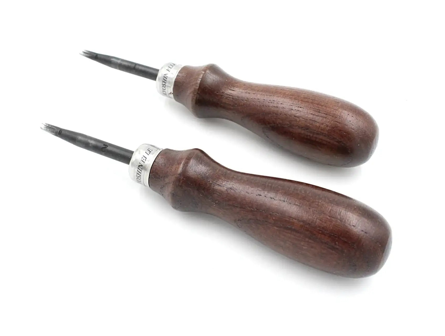 Zwei Holzgriff-Lederwerkzeuge mit Metallspitze, ideal für Lederbearbeitung und Handwerk