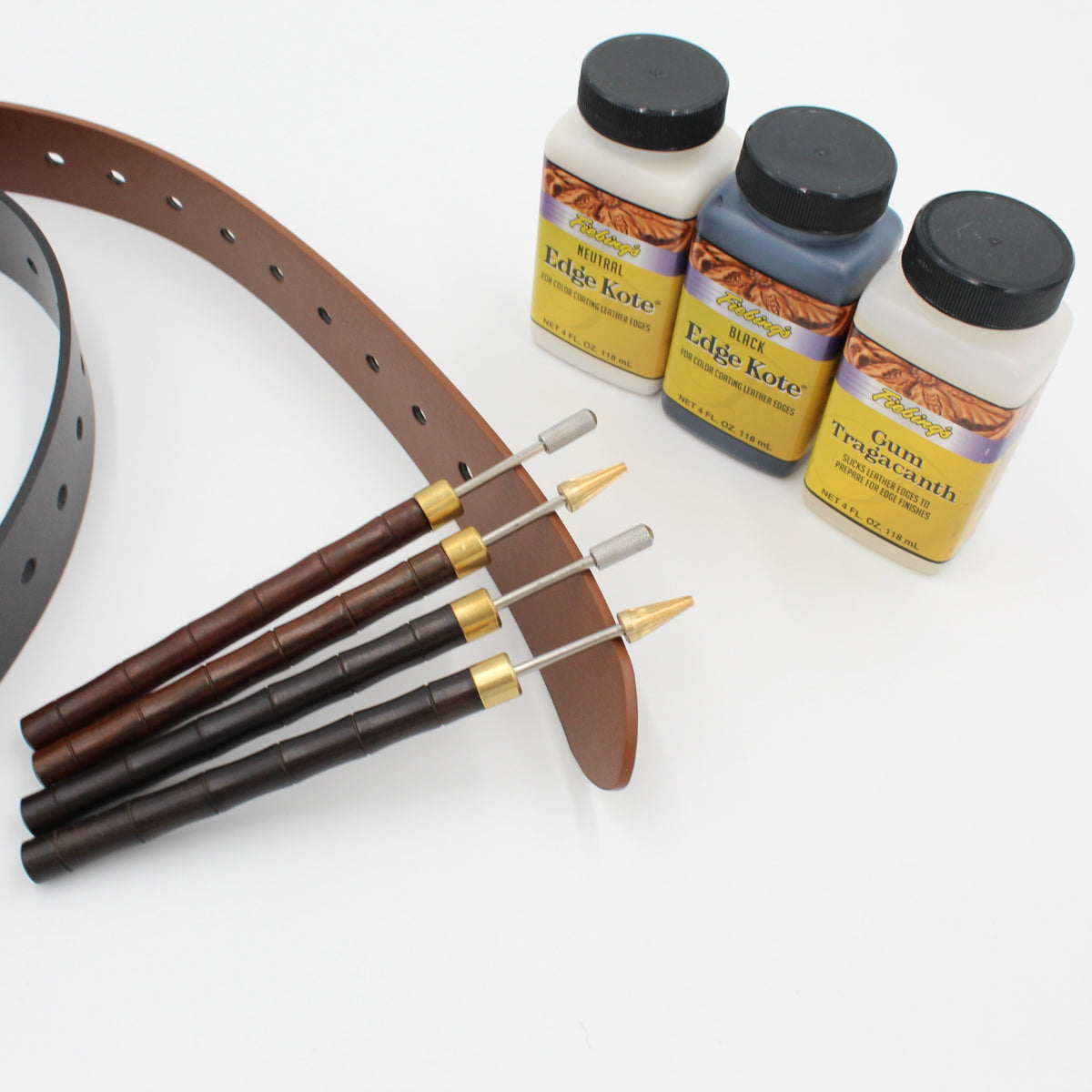 Kantenfärber-Set von Klever Leder mit Holzgriffen, Kantenfarbe und Gummi Tragacanth für Lederprojekt