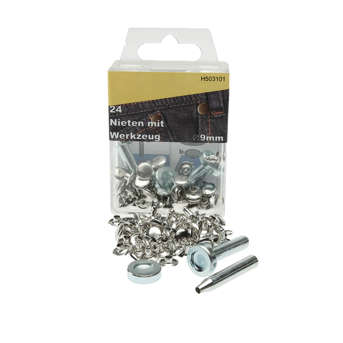 24 Niete mit Werkzeug, 9mm, ideal für Lederprojekte und Handwerk