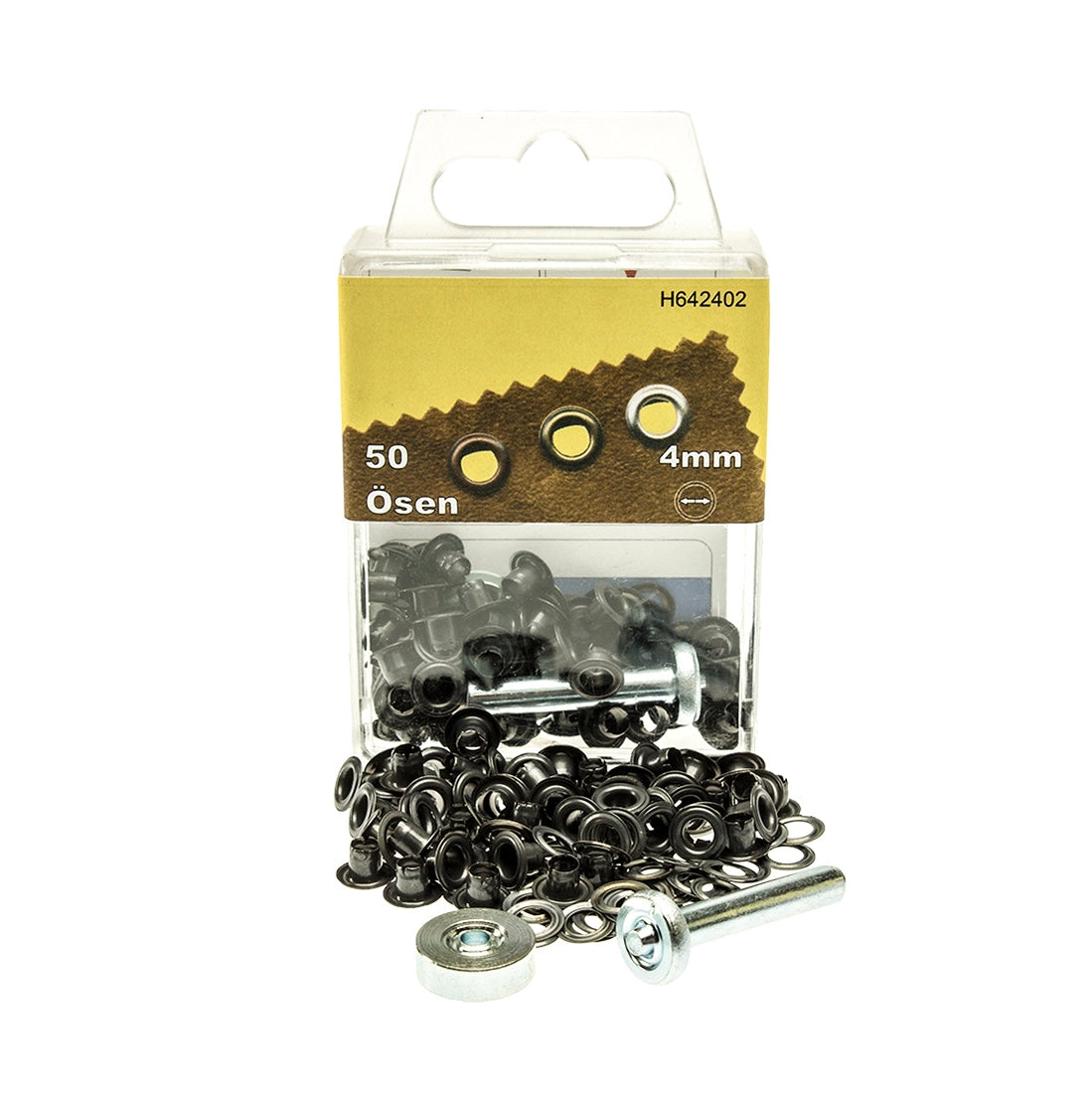 50 schwarze Ösen 4mm für Lederprojekte, inkl. Werkzeug – ideal für Handwerker & Bastler